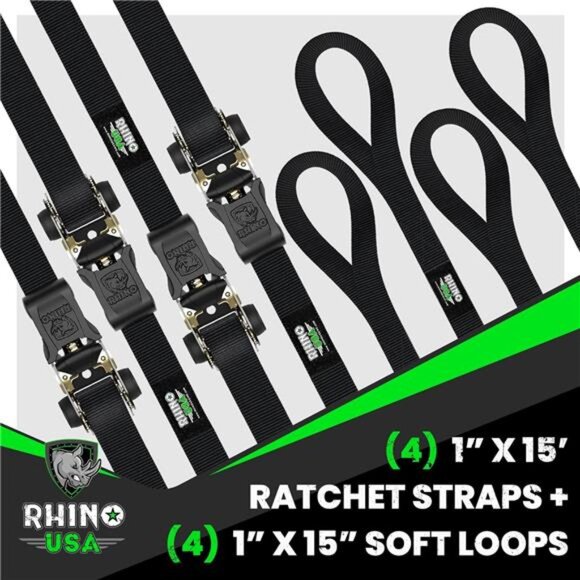 Ratchet Tie Down Straps (4PK) - 1,823lb lab Inspected Max Break Strength - Picture 4 of 7